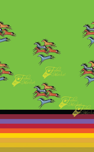 Rainbow Stripe Border Print With Ledger Horses