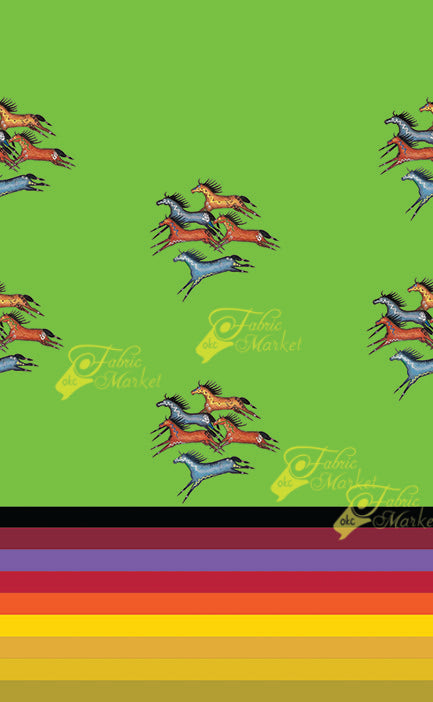 Rainbow Stripe Border Print With Ledger Horses