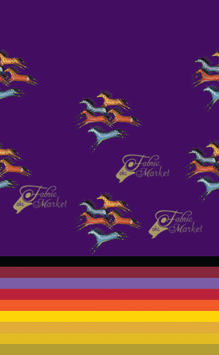Rainbow Stripe Border Print With Ledger Horses